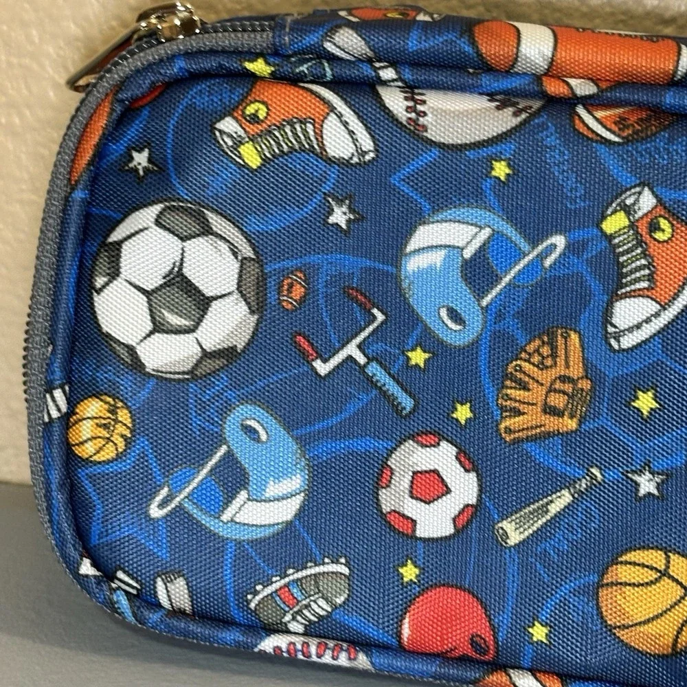 Sports Theme Pencil Case Zip Roomy by FlowFly Football Baseball Basketball Kids‎